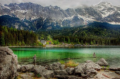 Eibsee lake underneath the mountain Zugspitze. Eibsee lake underneath the mountain Zugspitze.